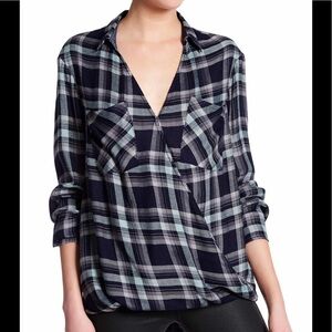 Willow & Clay Women’s Plaid Crossover Shirt Sz M